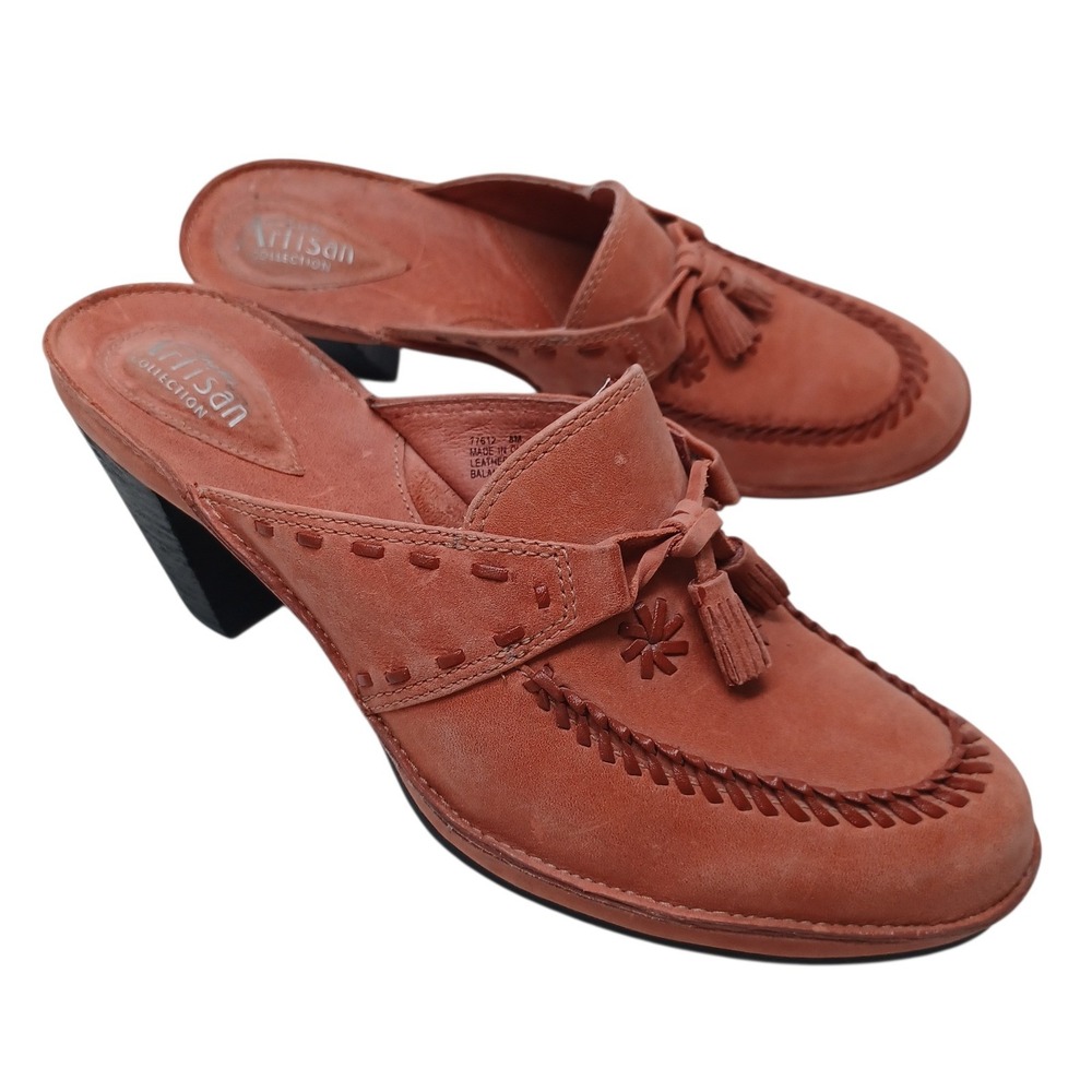 Clarks Artisan Collection Pink Leather Tassel Mule Heels‎ Womens US 8M